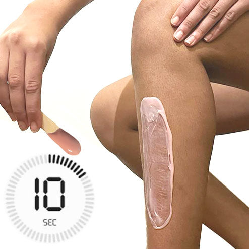 Temps de pose de 10 secondes avant le retrait de la cire épilatoire sur la jambe