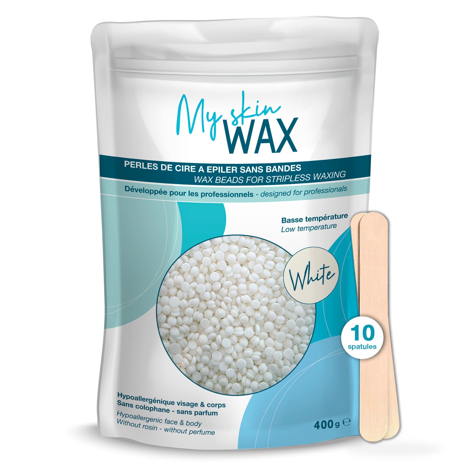 My Skin Wax - Strip-Free Wax Beads, 400g, Hypoallergenic, Gentle Hair Removal Wax Without Redness, Special for Sensitive Skin - White 