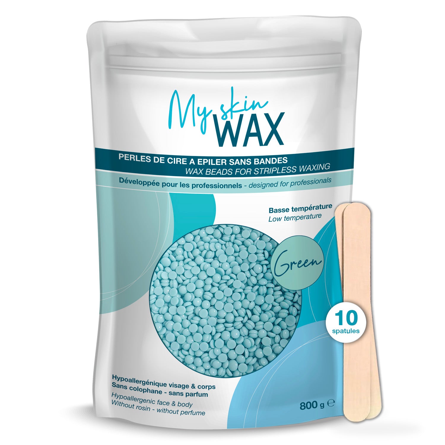 My Skin Wax - Strip-Free Wax Beads, 800g, Hypoallergenic, Gentle Hair Removal Wax with No Redness, Special for Sensitive Skin - Green 
